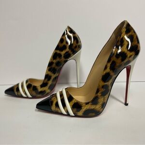 Christian Louboutin patent leather pumps heels cream leopard 34
